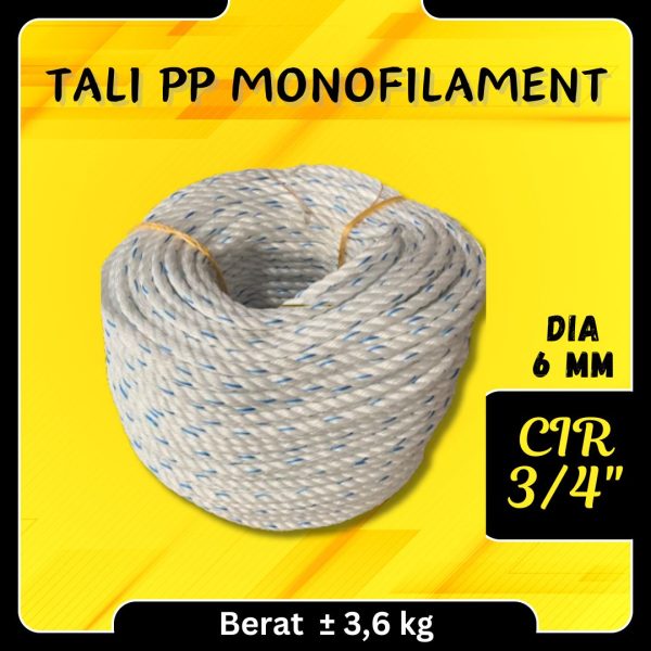 Tali Tambang PP polypropylene Mono / Nylon Strip Biru CIR 3/4" 6 mm